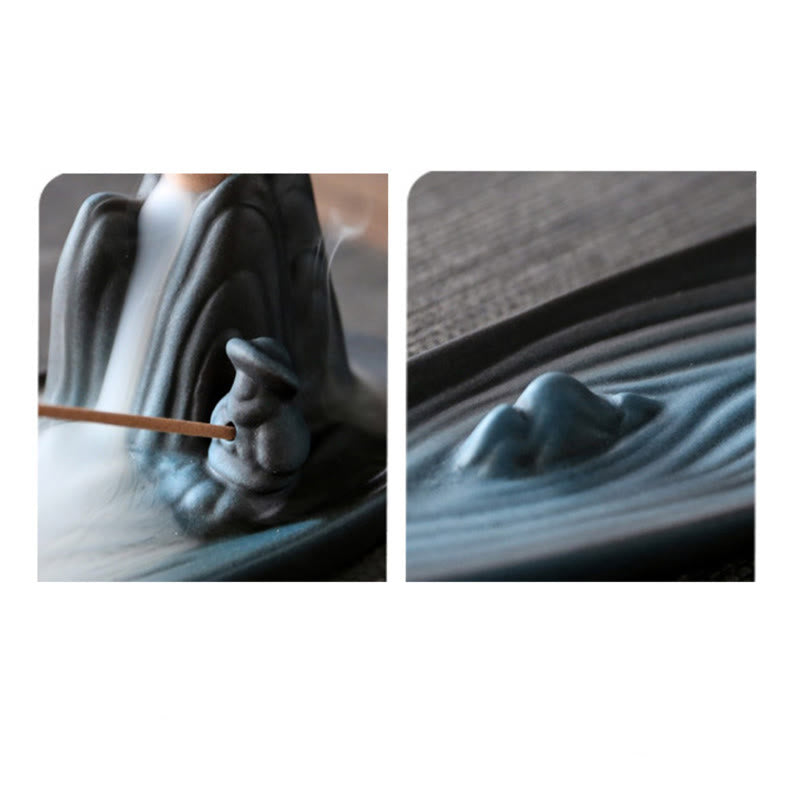 Buddha Stones Podwójna Góra Ryb Koi Uzdrawiająca Ceramiczna Kadzielnica Dekoracja Kadzidła