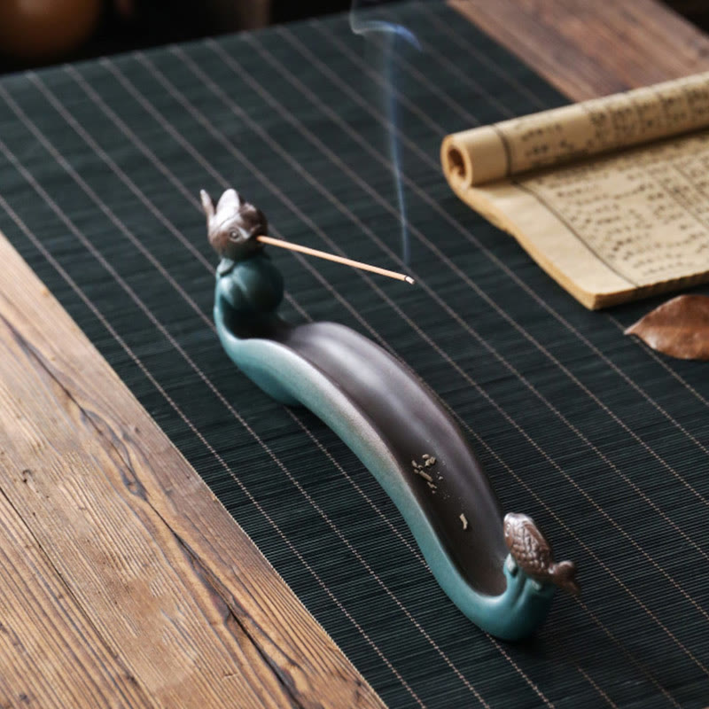 Buddha Stones Podwójna Góra Ryb Koi Uzdrawiająca Ceramiczna Kadzielnica Dekoracja Kadzidła