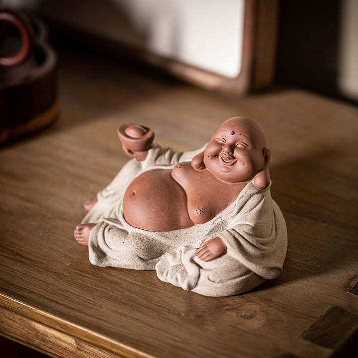 Buddha Stones Śmiejący się Budda Sztabki Przyciągają Bogactwo Fioletowa Glina Dekoracja Statuy Maitreya