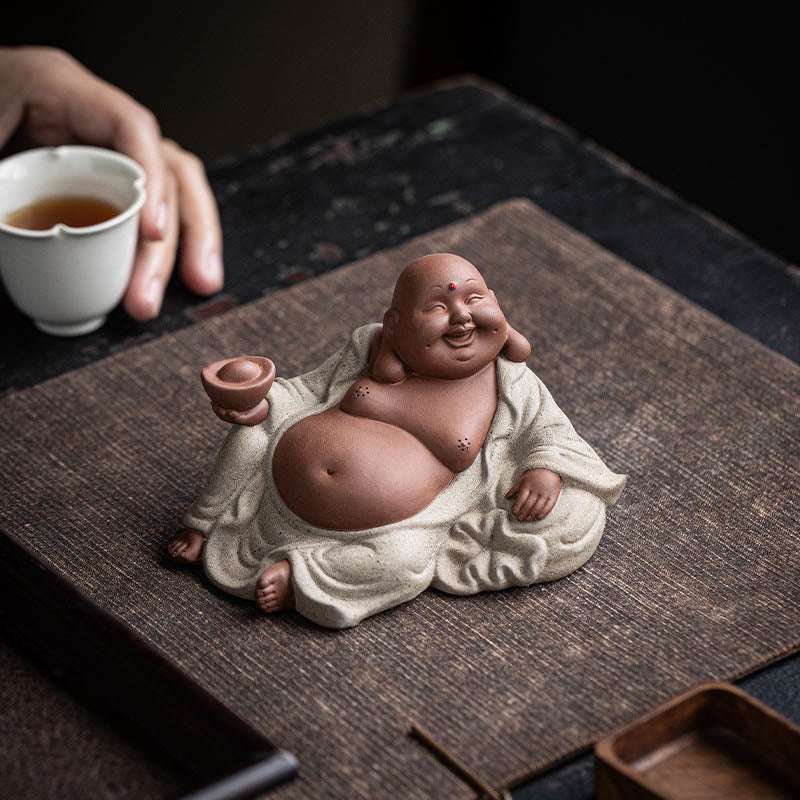 Buddha Stones Śmiejący się Budda Sztabki Przyciągają Bogactwo Fioletowa Glina Dekoracja Statuy Maitreya