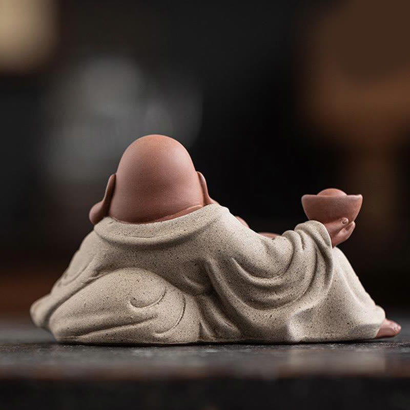 Buddha Stones Śmiejący się Budda Sztabki Przyciągają Bogactwo Fioletowa Glina Dekoracja Statuy Maitreya