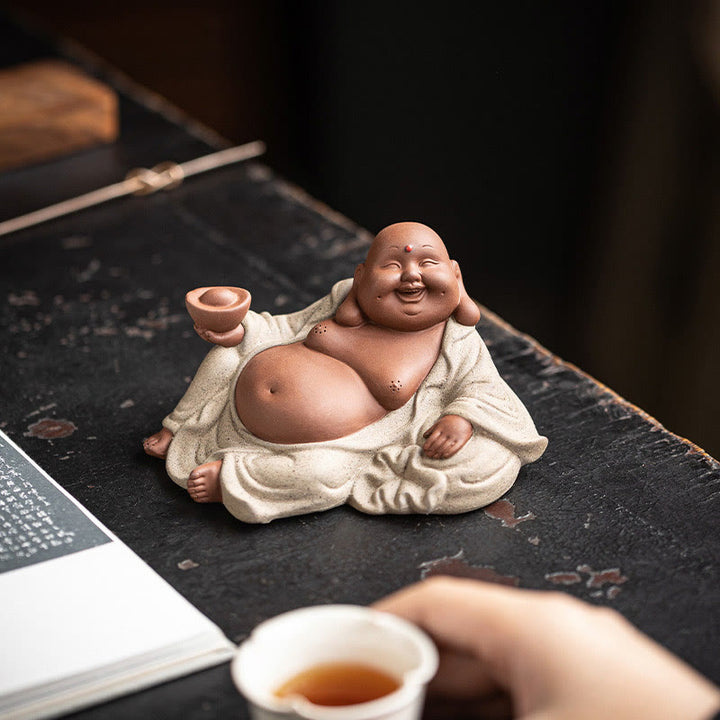 Buddha Stones Śmiejący się Budda Sztabki Przyciągają Bogactwo Fioletowa Glina Dekoracja Statuy Maitreya