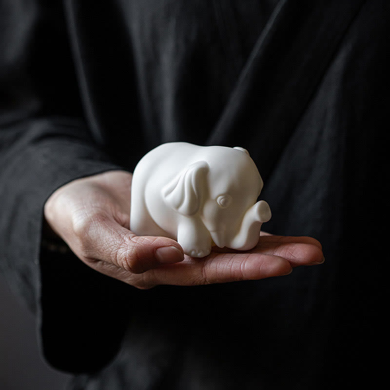 Buddha Stones Mała Statua Słonia Biała Porcelana Ceramiczna Siła Dekoracja Biurka Domowego