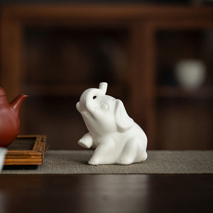 Buddha Stones Mała Statua Słonia Biała Porcelana Ceramiczna Siła Dekoracja Biurka Domowego