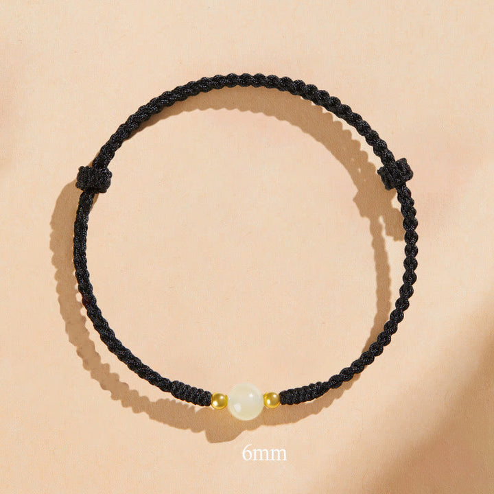 Buddha Stones, ręcznie robione, okrągłe, jadeitowe koraliki szczęścia, pleciona bransoletka dobrobytu