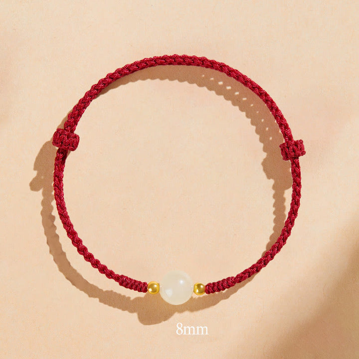 Buddha Stones, ręcznie robione, okrągłe, jadeitowe koraliki szczęścia, pleciona bransoletka dobrobytu