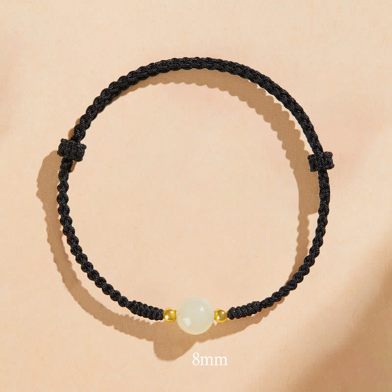 Buddha Stones, ręcznie robione, okrągłe, jadeitowe koraliki szczęścia, pleciona bransoletka dobrobytu