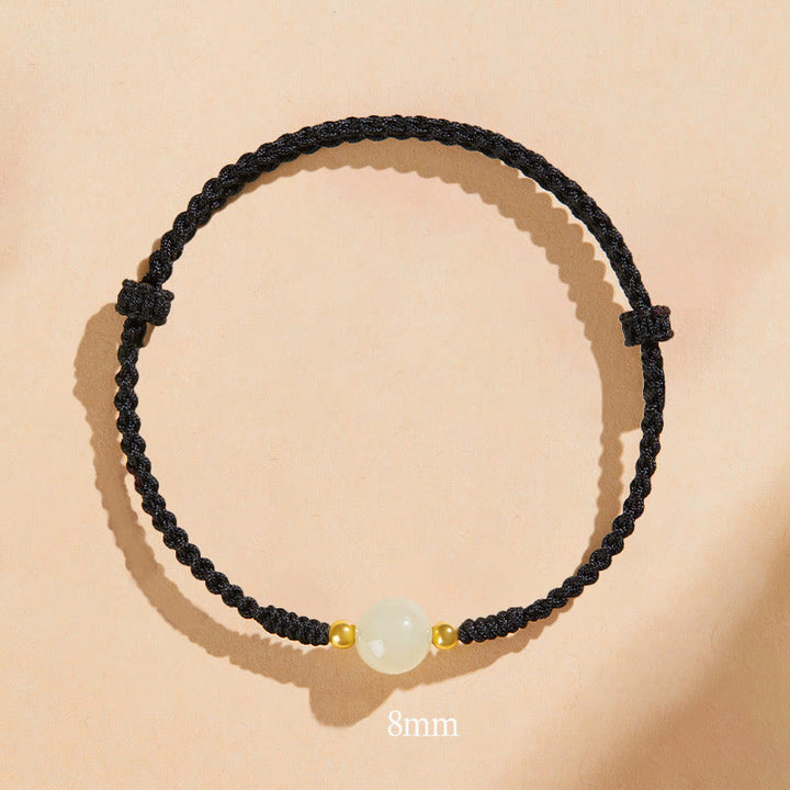 Buddha Stones, ręcznie robione, okrągłe, jadeitowe koraliki szczęścia, pleciona bransoletka dobrobytu