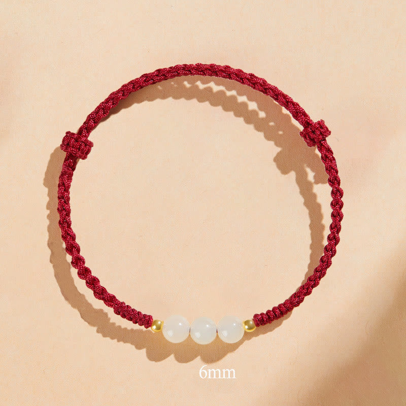 Buddha Stones, ręcznie robione, okrągłe, jadeitowe koraliki szczęścia, pleciona bransoletka dobrobytu