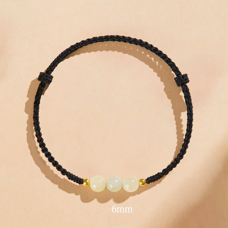 Buddha Stones, ręcznie robione, okrągłe, jadeitowe koraliki szczęścia, pleciona bransoletka dobrobytu
