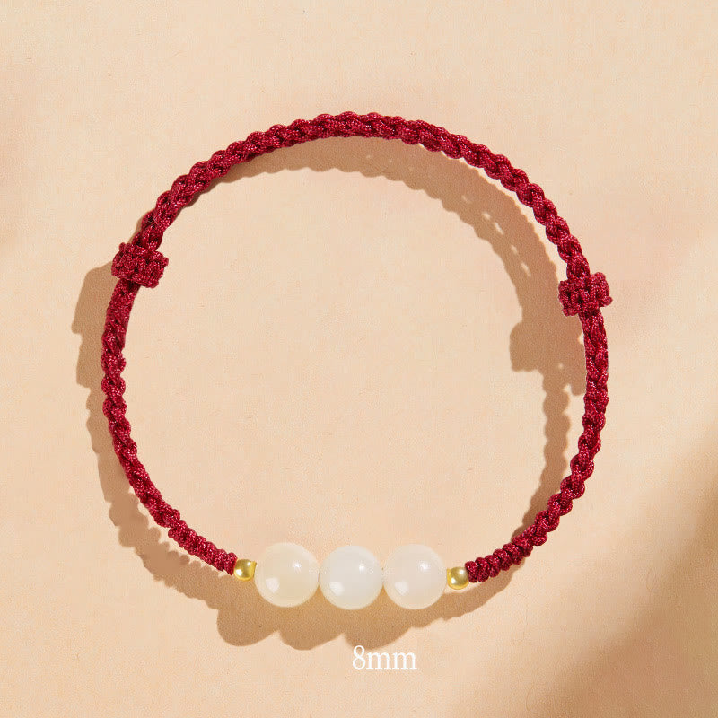 Buddha Stones, ręcznie robione, okrągłe, jadeitowe koraliki szczęścia, pleciona bransoletka dobrobytu