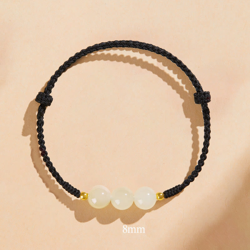 Buddha Stones, ręcznie robione, okrągłe, jadeitowe koraliki szczęścia, pleciona bransoletka dobrobytu