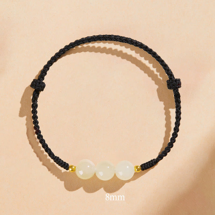 Buddha Stones, ręcznie robione, okrągłe, jadeitowe koraliki szczęścia, pleciona bransoletka dobrobytu