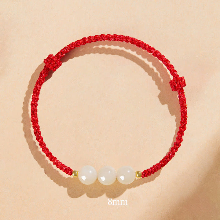 Buddha Stones, ręcznie robione, okrągłe, jadeitowe koraliki szczęścia, pleciona bransoletka dobrobytu