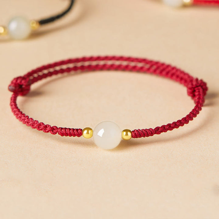 Buddha Stones, ręcznie robione, okrągłe, jadeitowe koraliki szczęścia, pleciona bransoletka dobrobytu