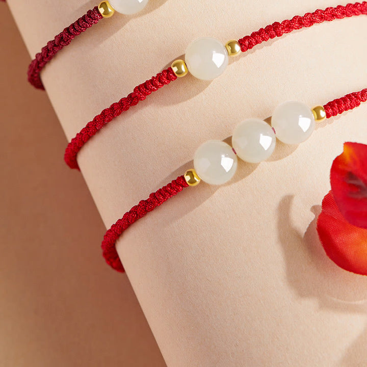 Buddha Stones, ręcznie robione, okrągłe, jadeitowe koraliki szczęścia, pleciona bransoletka dobrobytu