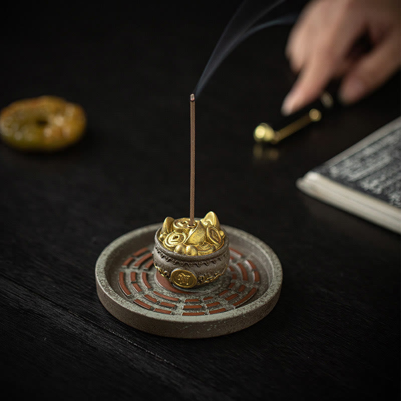 Buddha Stones Mała Miska Skarbów Szczęśliwa Torba Taca Bagua Uzdrawiająca Ceramiczna Kadzielnica Dekoracja