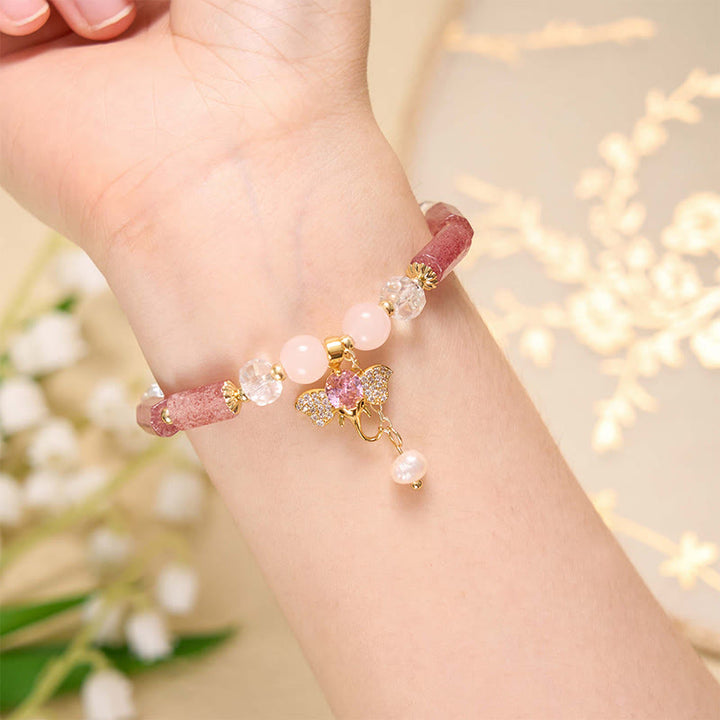 Bransoletka z Buddha Stones , ametystem, zielonym awenturynem, kwarcem truskawkowym i pozytywnym słoniem