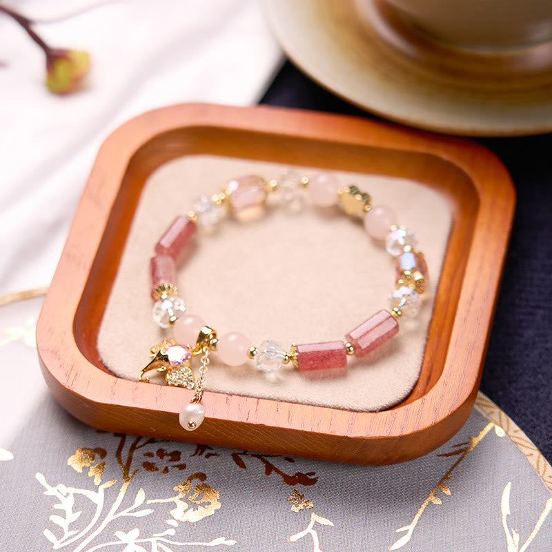 Bransoletka z Buddha Stones , ametystem, zielonym awenturynem, kwarcem truskawkowym i pozytywnym słoniem