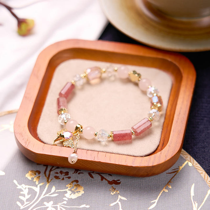 Bransoletka z Buddha Stones , ametystem, zielonym awenturynem, kwarcem truskawkowym i pozytywnym słoniem