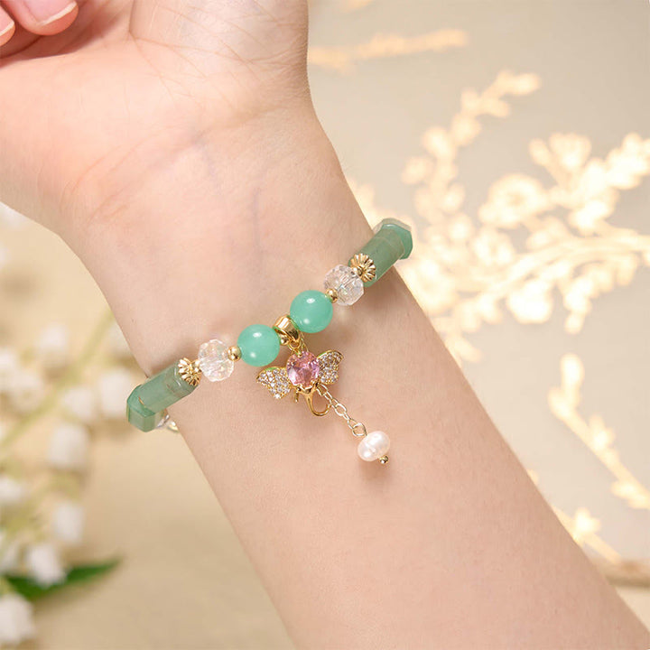 Bransoletka z Buddha Stones , ametystem, zielonym awenturynem, kwarcem truskawkowym i pozytywnym słoniem