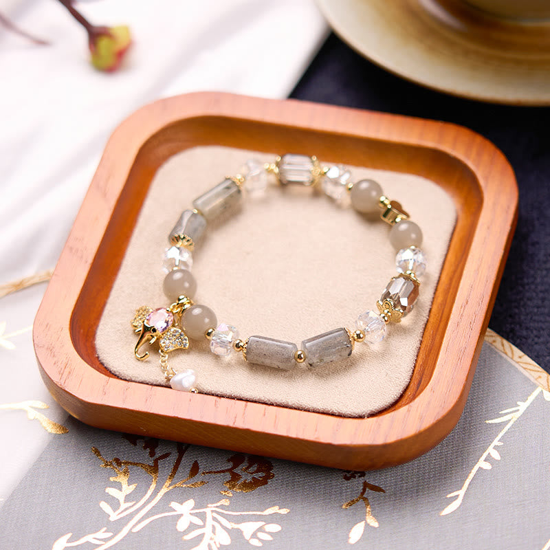 Bransoletka z Buddha Stones , ametystem, zielonym awenturynem, kwarcem truskawkowym i pozytywnym słoniem