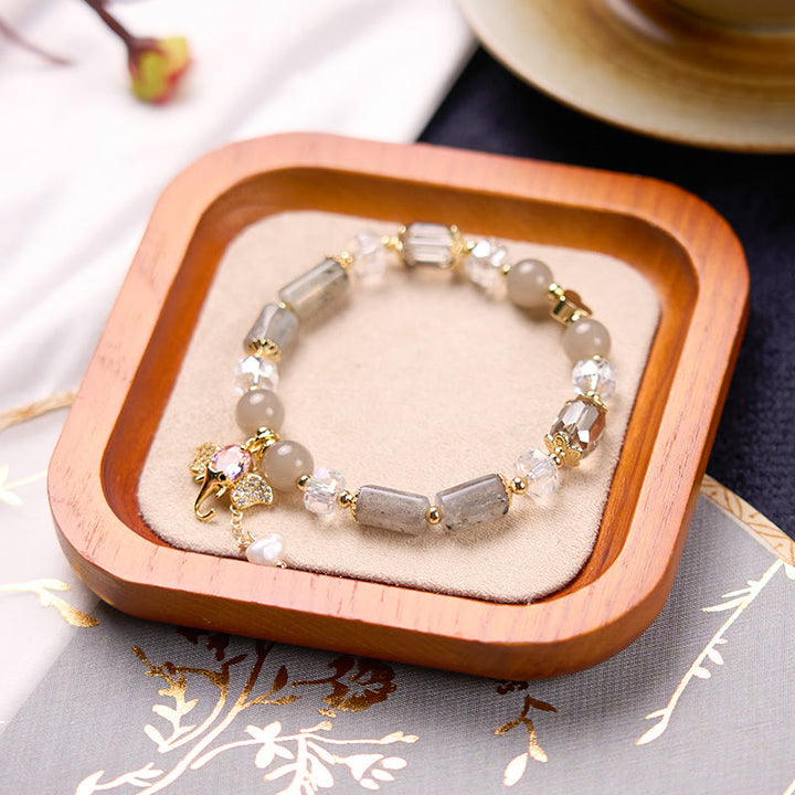 Bransoletka z Buddha Stones , ametystem, zielonym awenturynem, kwarcem truskawkowym i pozytywnym słoniem