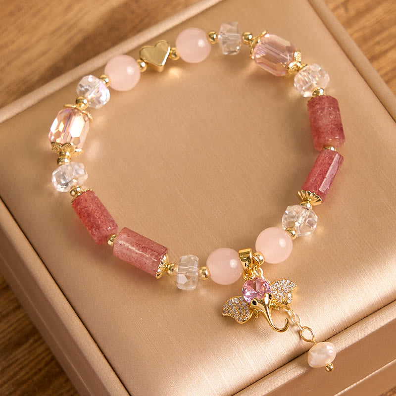 Bransoletka z Buddha Stones , ametystem, zielonym awenturynem, kwarcem truskawkowym i pozytywnym słoniem