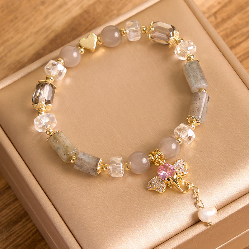 Bransoletka z Buddha Stones , ametystem, zielonym awenturynem, kwarcem truskawkowym i pozytywnym słoniem