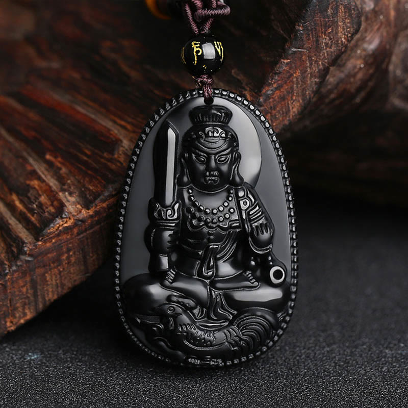 Buddha Stones Chiński Zodiak Natal Budda Naturalny Czarny Obsydian Oczyszczający Naszyjnik Wisiorek