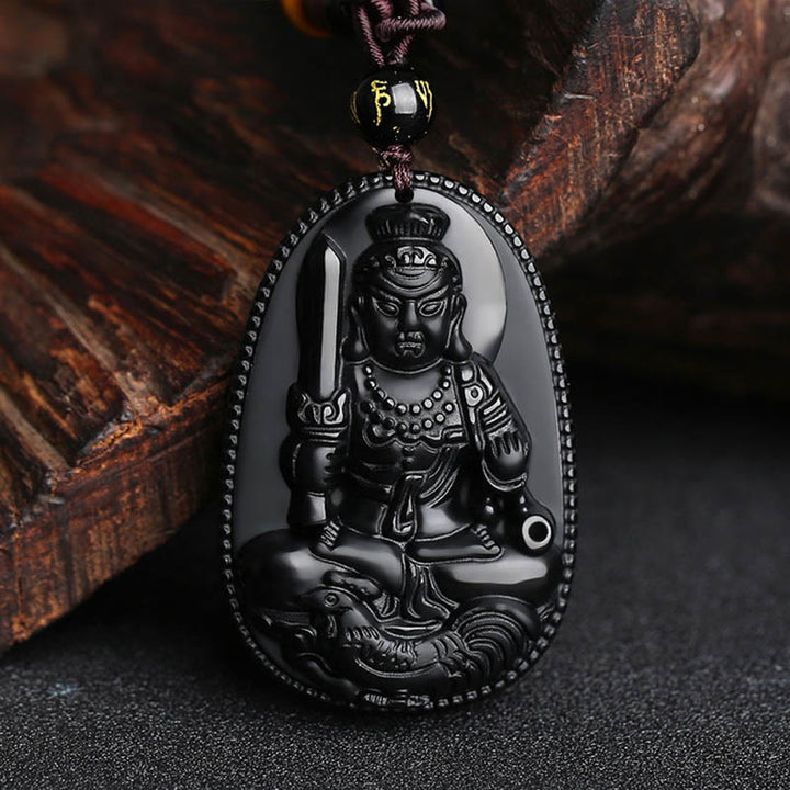 Buddha Stones Chiński Zodiak Natal Budda Naturalny Czarny Obsydian Oczyszczający Naszyjnik Wisiorek