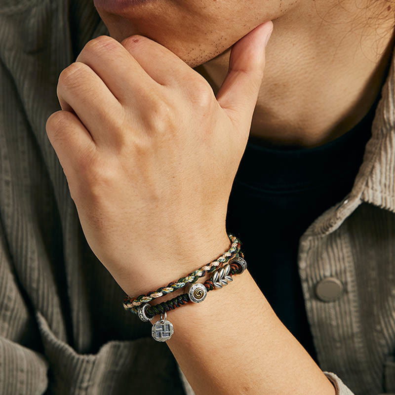 Buddha Stones 925 Srebro Sterling Swastyka Wzór Pszenicy Ręcznie Robiona Bransoletka Szczęścia