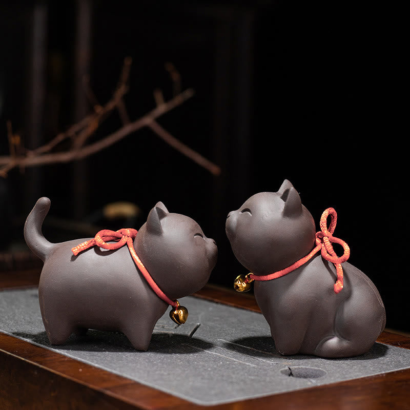 Buddha Stones Miniaturowe Piękne Koty Herbata Zwierzę Fioletowa Glina Figurka Dekoracja Biurka - image 10