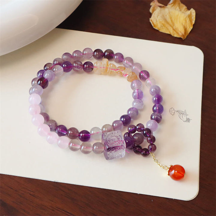 Bransoletka Buddha Stones Natural Amethyst Citrine Positive Transformation Double Wrap