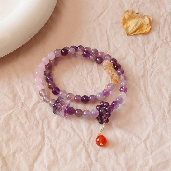 Bransoletka Buddha Stones Natural Amethyst Citrine Positive Transformation Double Wrap
