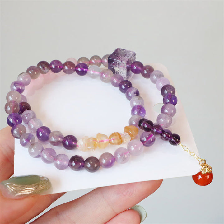 Bransoletka Buddha Stones Natural Amethyst Citrine Positive Transformation Double Wrap