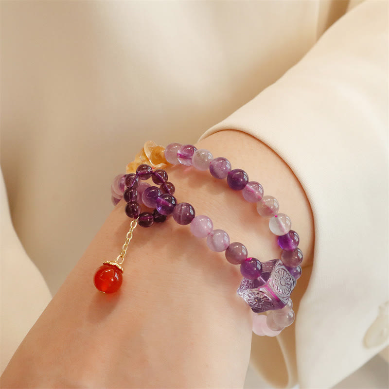 Bransoletka Buddha Stones Natural Amethyst Citrine Positive Transformation Double Wrap