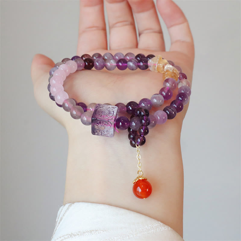 Bransoletka Buddha Stones Natural Amethyst Citrine Positive Transformation Double Wrap