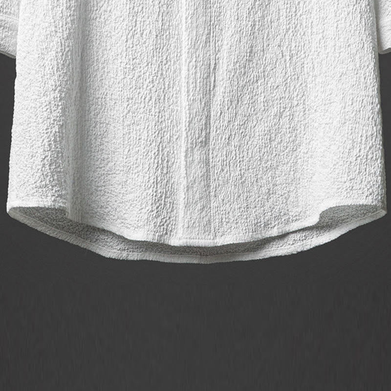 Buddha Stones 2 szt. Jednolity kolor Tekstura Guzik Półrękaw Koszula Spodnie Męski Zestaw - image 7