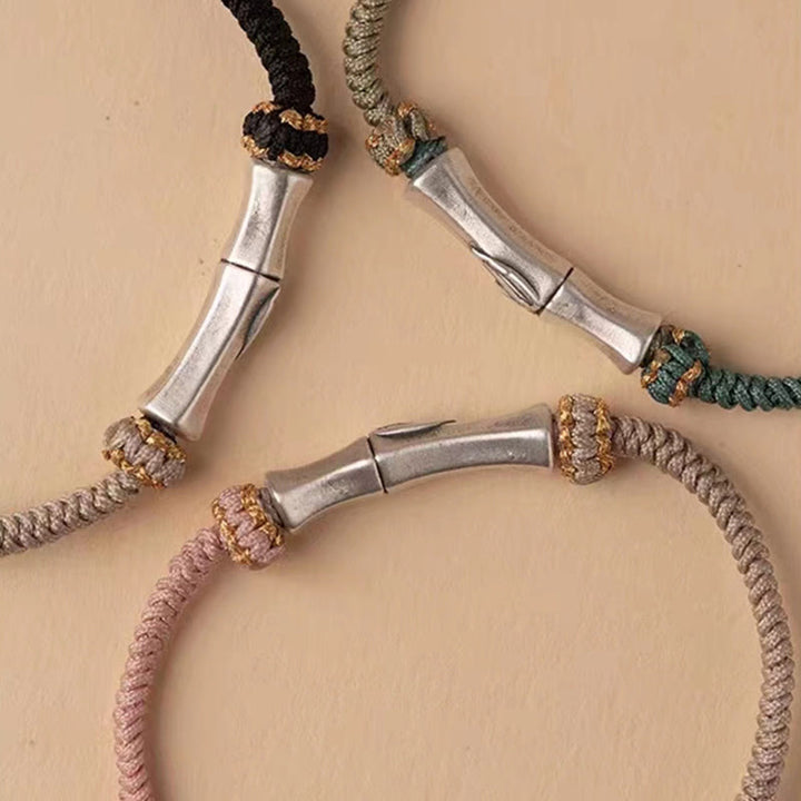 Bransoletka pleciona z Buddha Stones ze srebra próby 925 i bambusa