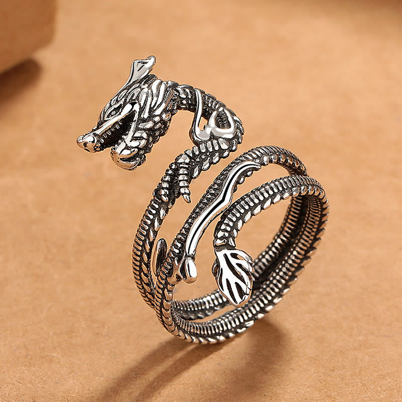 Pierścień Buddha Stones Vintage Dragon Pattern Miedziany Siła