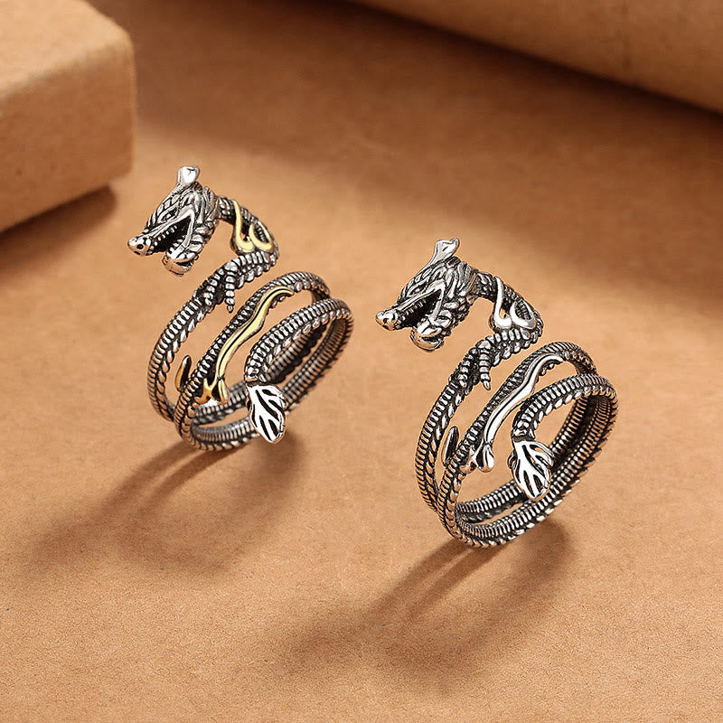 Pierścień Buddha Stones Vintage Dragon Pattern Miedziany Siła