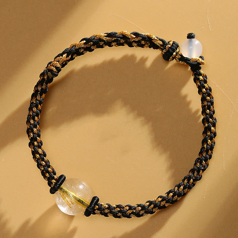 Buddha Stones Ręcznie robione Czerwony Agat Ametyst Złoty Kwarc Rutilowany Różowy Kryształ Koralik Spokojna Bransoletka Pleciona