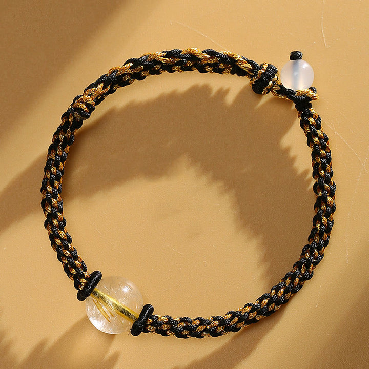 Buddha Stones Ręcznie robione Czerwony Agat Ametyst Złoty Kwarc Rutilowany Różowy Kryształ Koralik Spokojna Bransoletka Pleciona