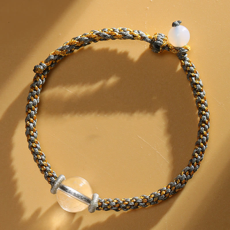 Buddha Stones Ręcznie robione Czerwony Agat Ametyst Złoty Kwarc Rutilowany Różowy Kryształ Koralik Spokojna Bransoletka Pleciona