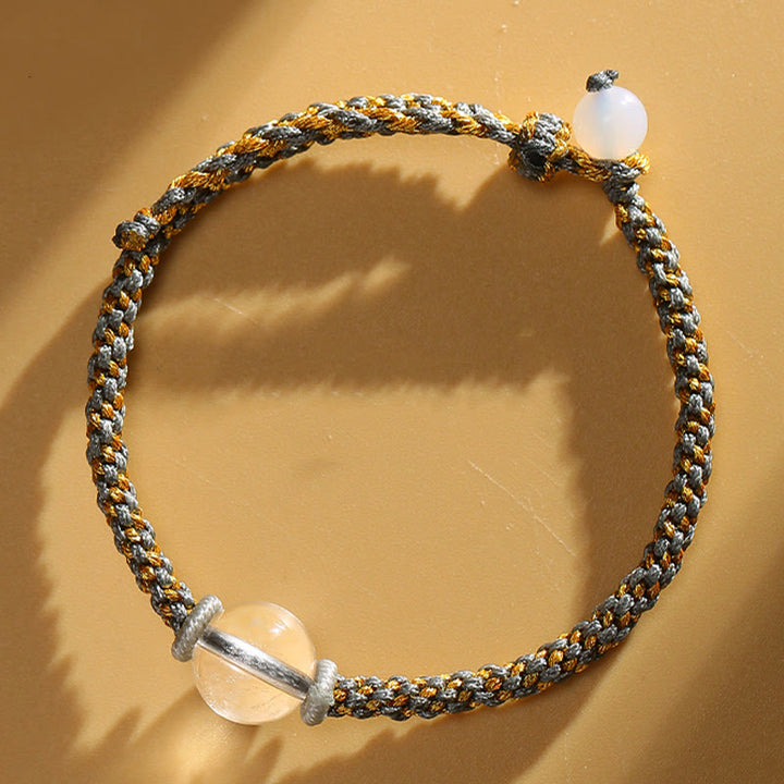 Buddha Stones Ręcznie robione Czerwony Agat Ametyst Złoty Kwarc Rutilowany Różowy Kryształ Koralik Spokojna Bransoletka Pleciona