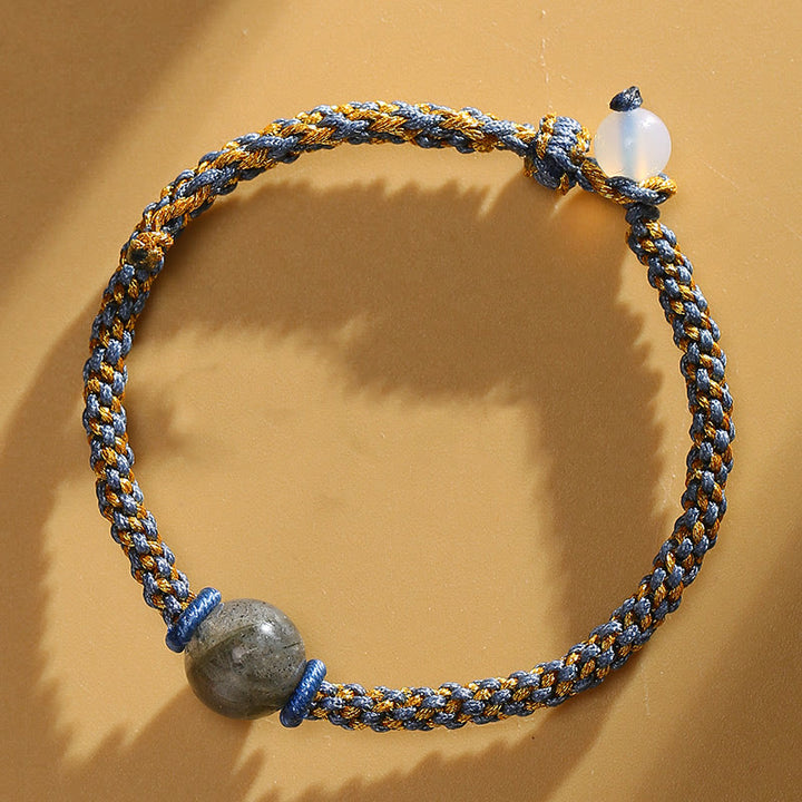 Buddha Stones Ręcznie robione Czerwony Agat Ametyst Złoty Kwarc Rutilowany Różowy Kryształ Koralik Spokojna Bransoletka Pleciona