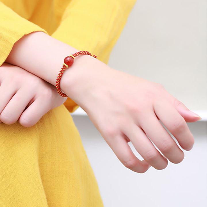 Buddha Stones Ręcznie robione Czerwony Agat Ametyst Złoty Kwarc Rutilowany Różowy Kryształ Koralik Spokojna Bransoletka Pleciona