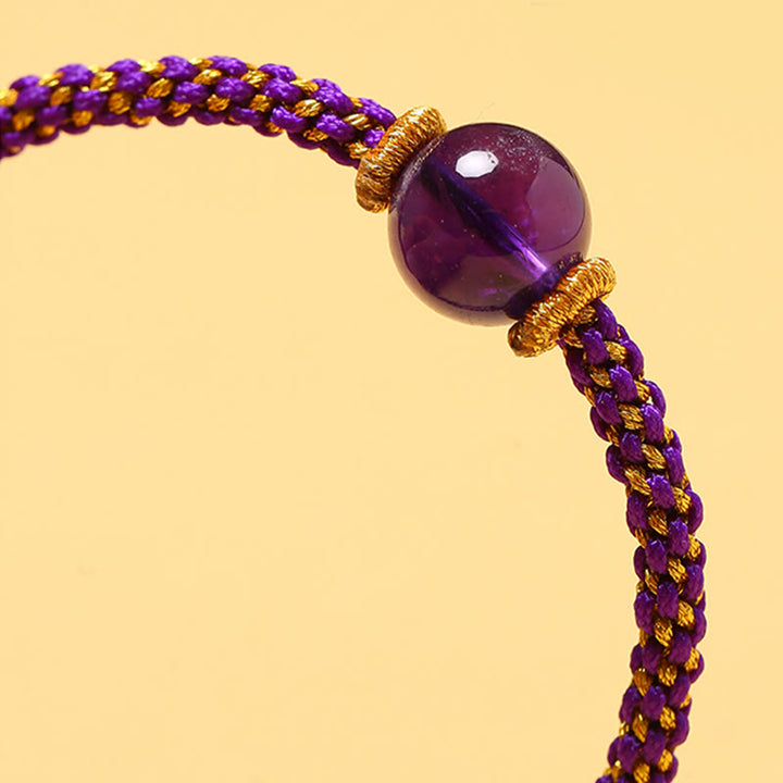 Buddha Stones Ręcznie robione Czerwony Agat Ametyst Złoty Kwarc Rutilowany Różowy Kryształ Koralik Spokojna Bransoletka Pleciona