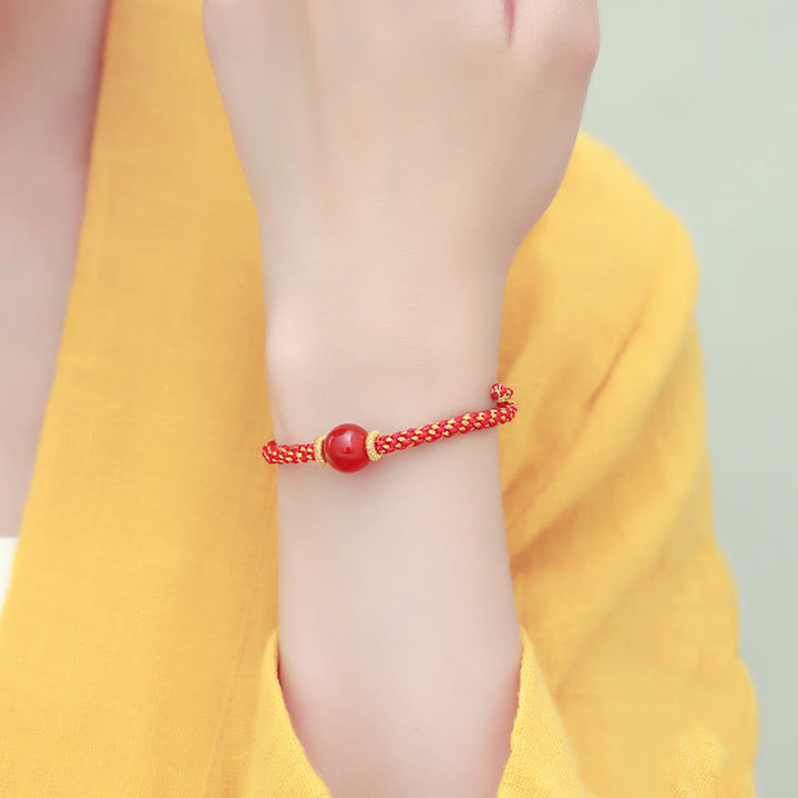 Buddha Stones Ręcznie robione Czerwony Agat Ametyst Złoty Kwarc Rutilowany Różowy Kryształ Koralik Spokojna Bransoletka Pleciona